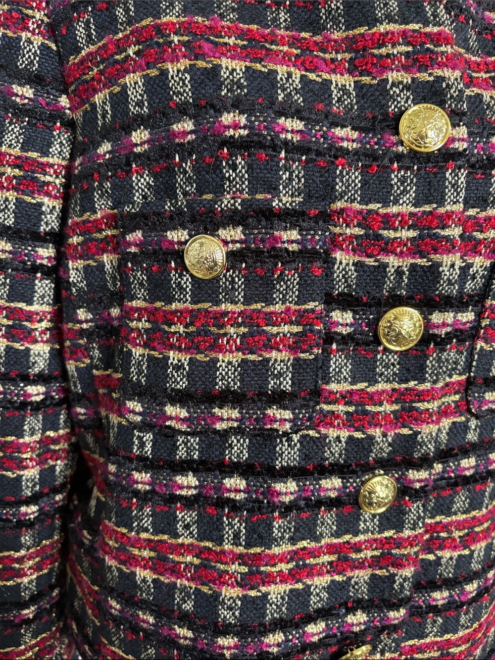 House of Harlow 1960 Black, Red & Cream Tweed Button-Front Blazer - Picture 4 of 6